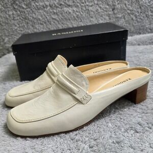 NEW Rangoni Firenze Women's Ivory Italian Leather Block Heel Mules Size‎ 10B